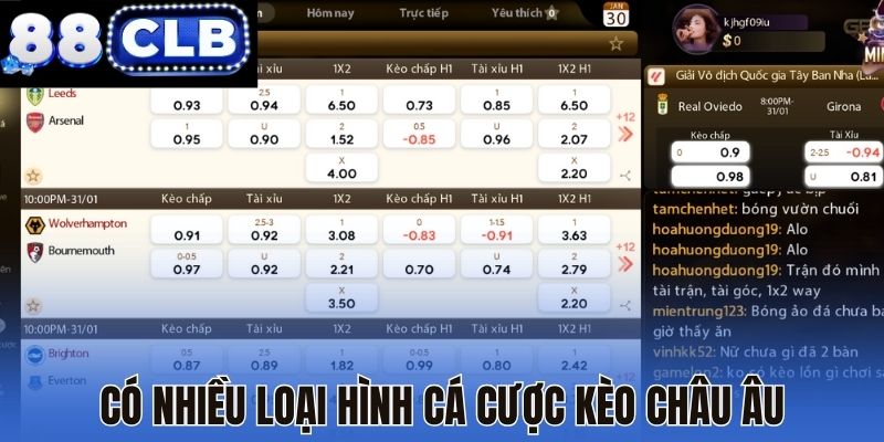 Có nhiều loại hình cá cược kèo châu Âu