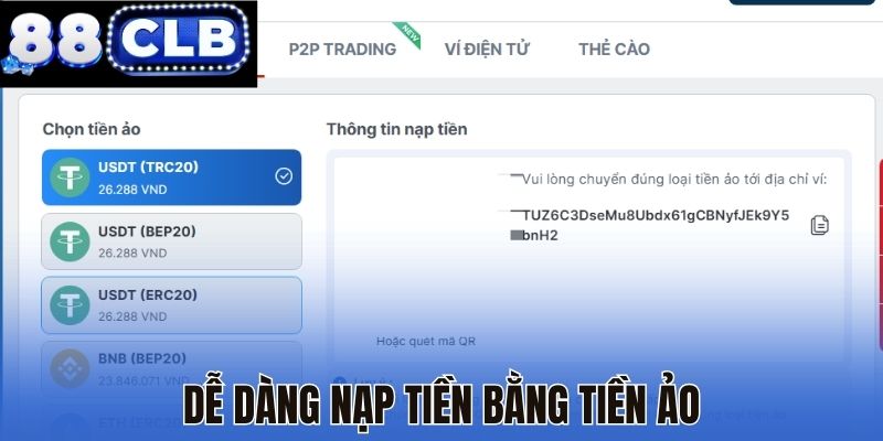 Dễ dàng nạp tiền bằng tiền ảo